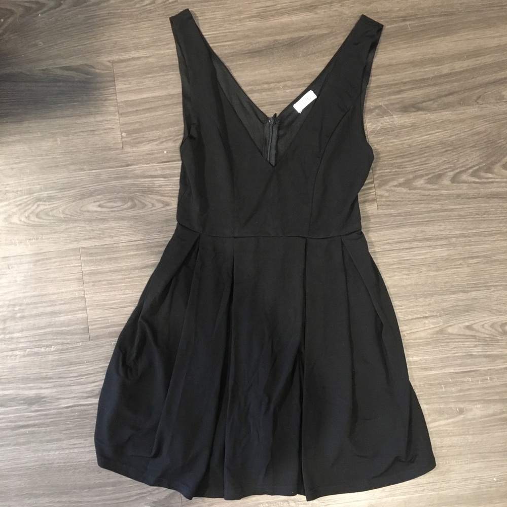 Double V Black Skater Dress